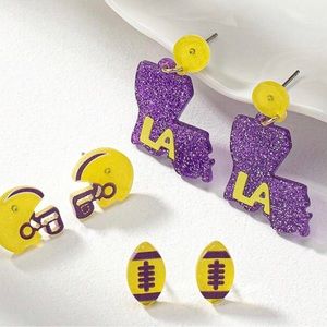 LSU Louisiana State University Earrings Studs 3 Pairs - - Purple and Gold